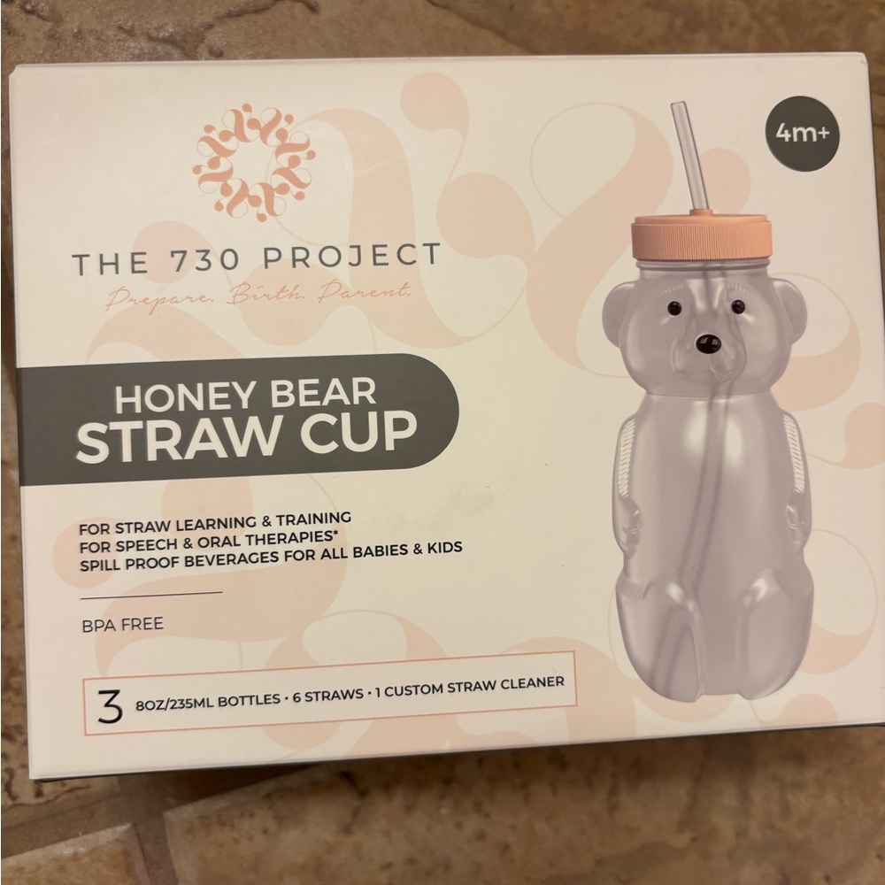New 3 honey bear straw cup
